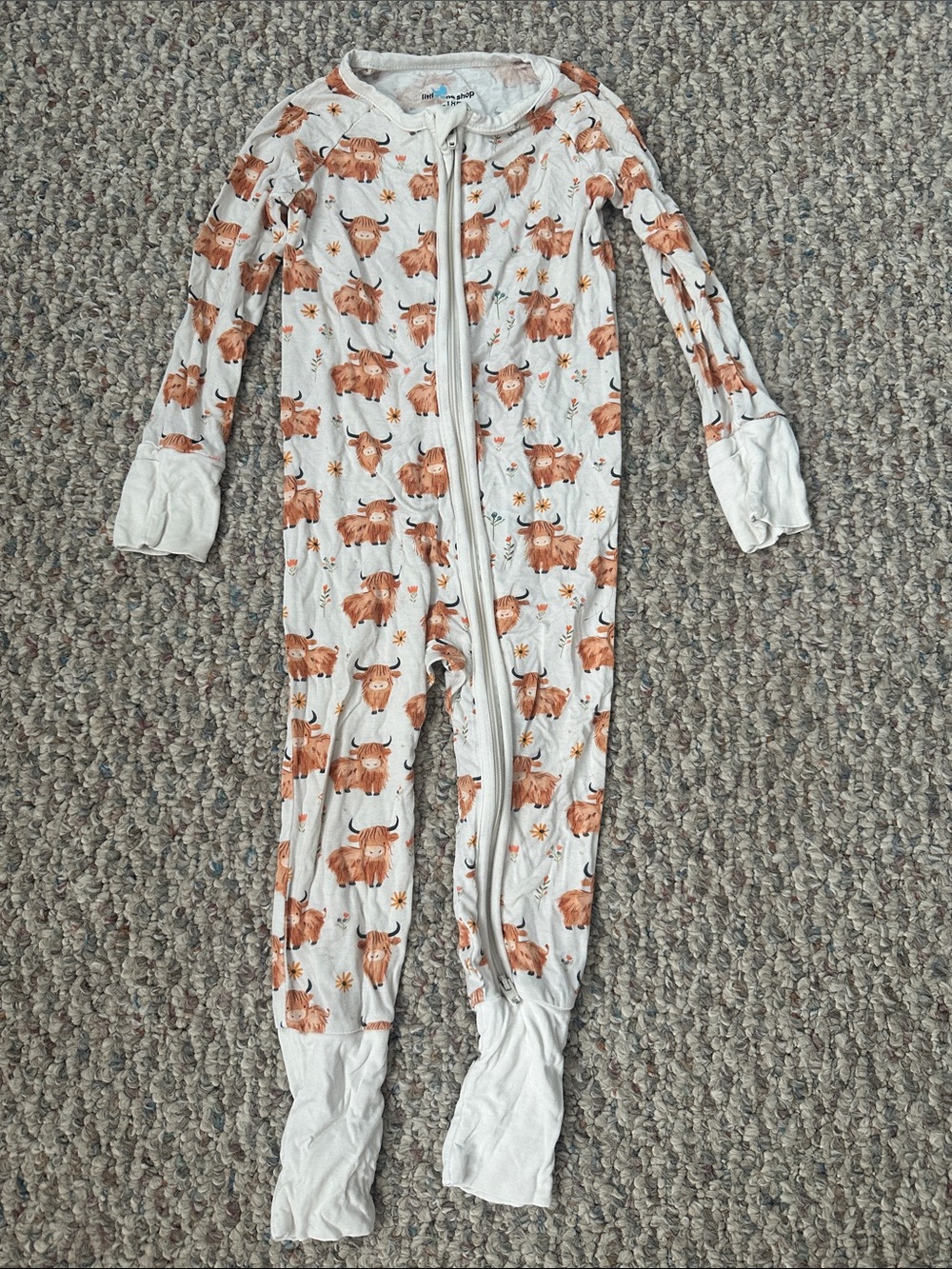 Little One Shop Footie Pajamas with Brown Highland Cow Print